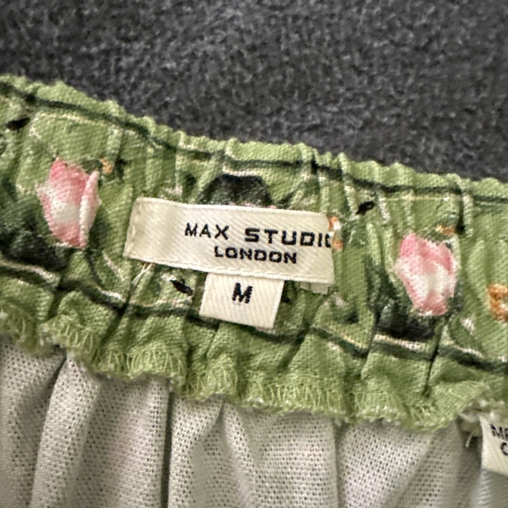 Max Studio Green Floral Midi Skirt women's sz M Cottagecore Prairie Linen Blend - Picture 8 of 10